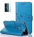 Produktbild ISENPENK LG V10/H960A(2015) Flip Case,Original Leder Flip Case Bookstyle Cover Wasserdicht Shockproof Anti Slip Protection Leather Case,Dual Print Schmetterling Muster Pattern PU Tasche mit Intern Bequem Karte Schlitz,Anti-Sturz Stoßfest Abdeckung Entwurf Stoßdämpfend Triangle Hemming Schutzhülle mit Stand funktion Hülle für LG V10/H960A(2015) 5.7Zoll-[blau]+Panzerglas Folie Displayfolie Displayschutzfolie