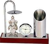 Deals Outlet 365 WB Ganesh Ji Crystal Brass, Stainless Steel and Silver Plating Showpiece with Table Clock, Umbrells and Pen Stand