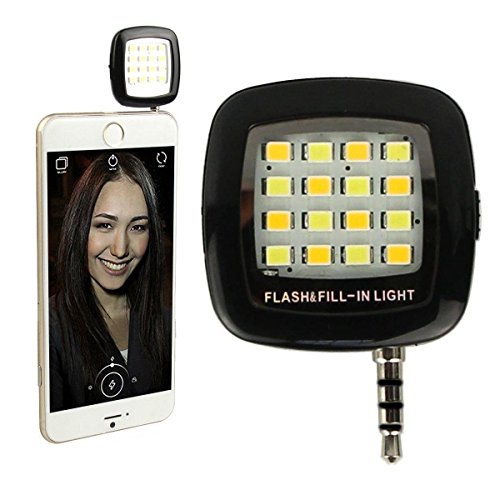BlueBeachÂ® Mini faretto LED Flash selfie luce fotocamera del cellulare Flash Photo Video lampada chiara per iPhone Samsung HTC Nokia iPad LG Motorola Moto Altri Smartphones Tablets (nero)