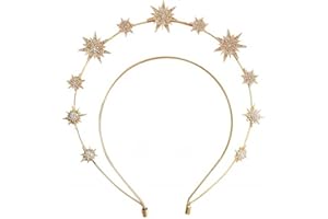 BKEMKRI 1 Pezzo Cerchietto per Capelli con Strass a Forma di Stella, Cerchietto Sole Oro Cerchietto con Stella Luccicante Carnival per Donne e Ragazze, Sole Luna Stelle Costume