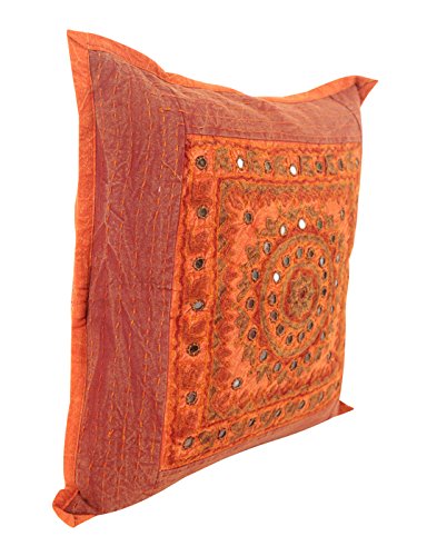 Traditional blumen Baumwolle Pillow cover Couch Orange Sofa spiegel pillow case Elegant 43×43 Kissenbezüge einzeln Wohnzimmer Kissenhülle By Rajrang - 2
