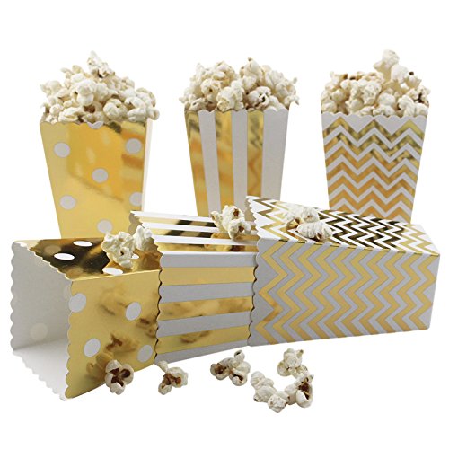 20 Popkorn Boxen gold mit 2 verschiedenen Mustern für Candy Bar, Geburtstag, Hochzeit zum Befüllen von Popkorn oder Süßigkeiten