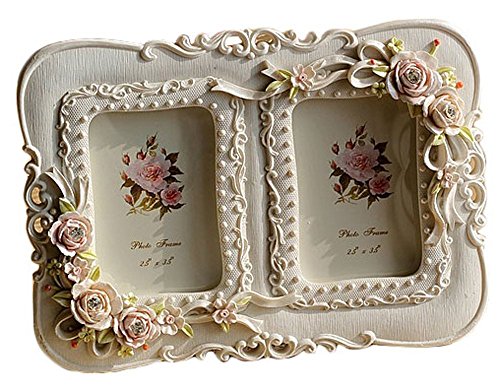 Giftgarden White Photo Frame Rose Floral Double Picture Frames for Wedding Gift, Anniversary Gift