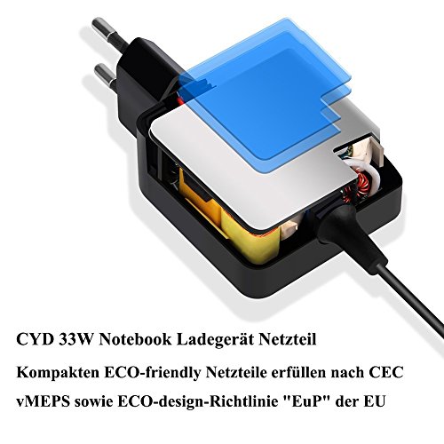 CYD 33W 19V 1.75A PowerFast Notebook Netzteil für Asus-Zenbook-Prime UX21A UX301 UX301LA UX302 UX302LA UX303 UX303LA UX303LN UX31A UX31LA UX32A UX32VD UX42VS UX52VS U38DT U38N; Transformer T300LA TP300 TP300L TP300LA TP300LD TX201 TX201LA; Zenbook UX303L UX303LB UX303UA UX303UB UX305CA UX305F UX305FA UX305LA UX305UA UX330UA; Zenbook Flip UX360CA; X540L X540LA Q504UA F556U F556UA D553M,8.2 FT(2.5m) Laptop Netzteil Adapter Kabel - 4