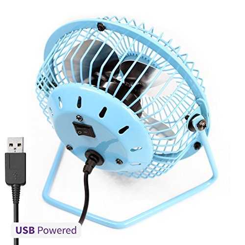 Aluminium 4″ Portabel USB Schreibtischventilator – BLAU – Transpotrabel Retro USB Desk Fan / USB VENTILATOR / TISCHVENTILATOR (4 ZOLL) für Die Tisch / Schreibtisch - 4