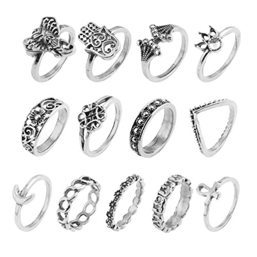 Hsooor 13Pcs Vintage Ring Finger Schmuck Ringen Schmuck Boho Punk Ringe Silber - 2