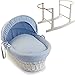 Blue Waffle White Wicker Moses Basket With White Rocking Stand