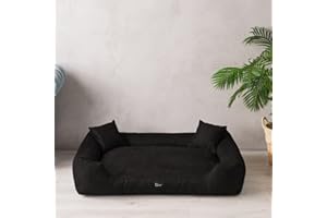Exclusive Bed Legowisko dla psa Puffi Antypoślizgowy spód Kanapa dla psa Odporne na rozdarcia Przyjemne w dotyku (Czarny, XXL+ | 130 x 100cm)