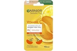 GARNIER Skin Active - Masque Yeux Booster D'Éclat - Illumine Le Contour Des Yeux - Réduit Les Cernes - Enrichi En Vitamine C, Glycérine & Acide Hyaluronique - Vegan & Cruelty Free - Tissu Compostable