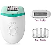 Philips Epilasyon Cihazı, Kablolu Kompakt Tasarım, Dahili LED Işık, 2 Hız Ayarı, Yıkanabilir Başlık, Masaj ve Hassas Başlık, 
