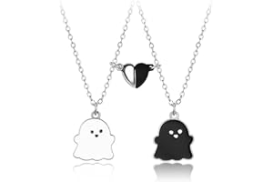 DAZZLUXE 1 paire de colliers fantômes noirs et blancs, pendentif magnétique, collier d'amitié, collier Bff, collier fantôme de dessin animé, collier pour bons amis, Métal