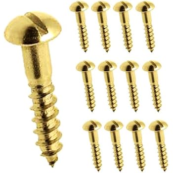Centerline #4 x 3/8'' Round Head Slotted Wood Screws, Solid Brass, 50-Pack