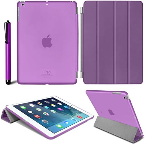 Mobile JunctionSMART Case Apple iPad Air (5th Generation with Retina Display) Slim-Fit Folio Stand Case Magnetic Smart Cover + Back Case with Auto Sleep Wake Incl. Free Screen Protector & Stylus (Purple)
