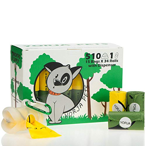 YORJA Bolsa para excrementos de Perros Biodegradable, antigoteo, Extra Grande, Gruesa y Fuerte, con 24 Rollos (360 Unidades)