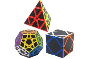 Coolzon Speed Cube Ensemble Megaminx,Pyraminx,Skewb 3 Pack Nouveau Cubo Autocollant de Carbone Fibre Ultra Rapide