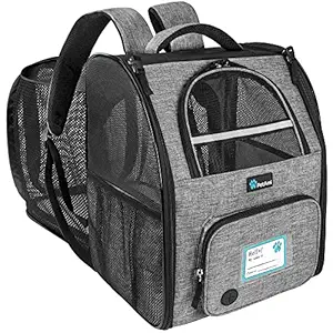 PetAmi Dog Cat Backpack Carrier, Expandable Pet Carrier Backpack for Travel Hiking, Small Medium Dog Puppy Large Cat Carrying Backpack, Airline Approved Ventilate Soft Back Support, 18 lbs, Light Gray
