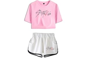 Flyself Kpop Stray Kids T-Shirt Tracksuits Two-Piece Crop Tops+Shorts Set Bang Chan Changbin Hyunjin Felix Seungmin Jeongin Jisung Minho Woojin