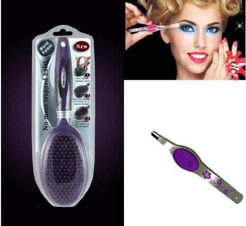 Bundle 2 items: Self-cleaning hygienic hairbrush Hot Purple +ITAY Lighted led Floral Tweezers Purple