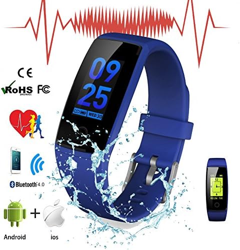 Fitness Activity Tracker with Heart Rate Monitor Waterproof, Wearable Smart Bracelet with APP for Men Women Blood Pressure, Bluetooth Pedometer Wristband for Android and iOS, Sports Watch With Call Message/Sleep Monitor/Calorie/Sedentary Alert XiangWeiYu - Blue