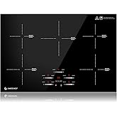AMZCHEF Induction Hob 80 cm, Built-in Induction Hob 5 Zones with Booster and 9 Levels, Pause Function, Keep Warm, Slide Contr