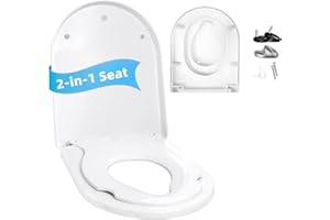 SYWBBS Abattant WC Familial, Abattant WC avec Réducteur Enfant, Lunette de Toilette avec Siège Enfant Magnétique, Cuvette Toilette pour Enfant et Adulte, Démontage Rapide, Charnière Réglable, Forme D, Blanc