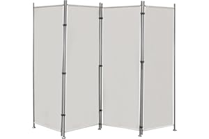 Monucep Paravent Raumteiler 4 Teilig klappbar, Freistehend Trennwand, Umkleide Sichtschutz Wand Raumtrenner, Stellwand für innen Outdoor Garten Büros Terrasse, Weiß