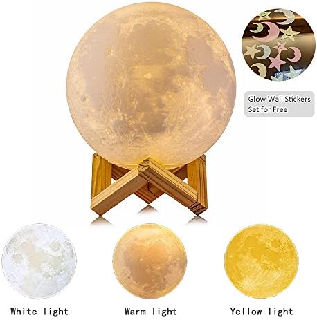 3D Printing LED Moon Lamp, USB Charging Bedroom Night Light Tap Control Luna Moon Lamp with 3 Colour Changing Lights, Table Desk Lamp for Kid Bedroom Novelty Lights &amp; Home Decoration 5.9"