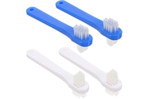 Healeved Lot de 4 brosses à dents rigides pour prothèses dentaires - Pour adultes - Double tête de brosse à dents sensorielle - Brosses dentaires