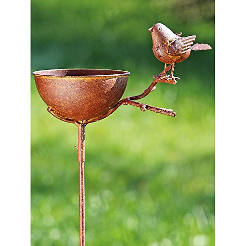 Gartenstab Vogeltränke Metall Rost mit Vogel 120cm Mod. B