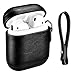 Produktbild AirPods Ledertasche Hülle, Icarer Echt Leder Vintage Tasche Stoßfeste Schutzhülle Slim Lightweight Echtleder Case Handschlaufe Lanyard für Apple AirPods 1&2 (LED Frontseite Nicht Sichtbar) (Schwarz)