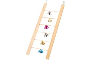 SUPVOX Wooden Bird Step Ladder Toy with Bells 9.8 Inch Parrot Climbing Ladder for Parakeets Cockatiels Lovebirds Bird Perch Stand