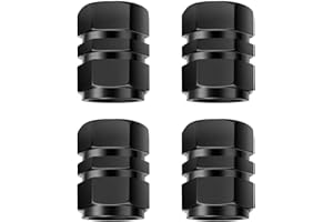 PLABBDPL Tappi per Valvole Pneumatici 4 Pezzi, Tappo Antipolvere per Ruote Auto in Alluminio, Indicatore di Pneumatici per Auto, con Tappi per Valvole Pneumatici Universali con Giunto Esagonale (Nero)