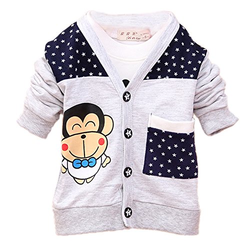 Zhuannian Kids Designer Baby Boy's Star Print V Neck Cardigan (12-18months, Grey)