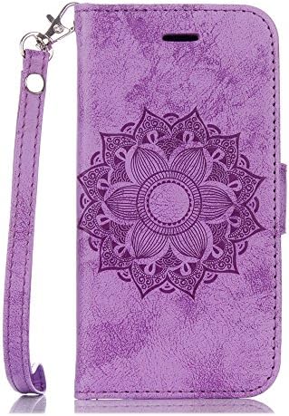 COOSTOREEU iPhone 5/5S/SE Case, Mandala Flower PU Leather Wallet Stand Flip Case Cover for Apple iPhone 5/5S/SE, Purple
