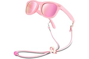 Hifot Polarisées Lunettes de Soleil Enfant,UV400 Lunettes de Soleil avec Bande Élastique Réglable Gomme Flexible Lunettes de Sport pour 3 et 12 Ans Fille et Garçon