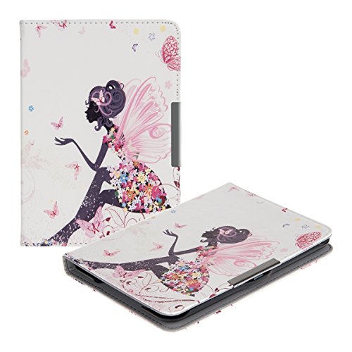 kwmobile Hülle für Tolino Shine / Page - Flipcover Case eReader Schutzhülle - Bookstyle Klapphülle Fee Mädchen Design Mehrfarbig Pink Weiß