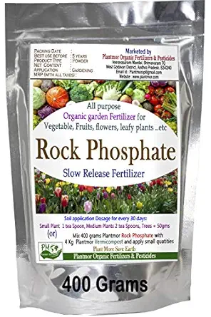 Plantmor Organic Fertilizers & Pesticide Organic Rock Phosphate Powder 400 Grams, Slow Release Fertilizer Phosphorus 18% Exclusive for All Flowering Plants Roses.etc