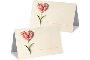 MERZ DESIGNKARTEN 50 edle Premium-Tischkarten Platzkarten 300mg 5,5x8,5cm(eine Seite) mit Motiv edle rosa Blume Namenskarten Namensschilder für Hochzeit Feier Taufe Kommunion Geburtstag zum Beschriften