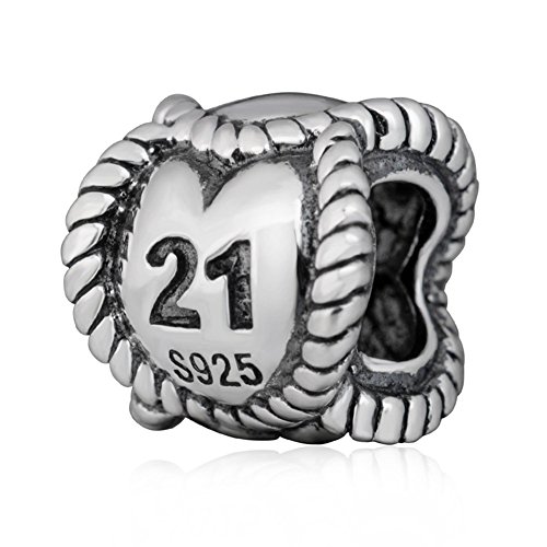Soulbead Number 21st Birthday Milestones Charm Genuine 925 Sterling Silver Bead for European Style Bracelet Jewelry by Soulbead