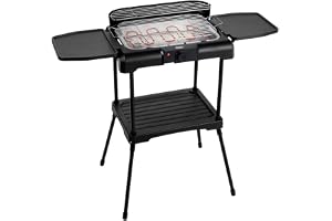 Princess 01.112250.01.001 elektrisk BBQ med sidohyllor 112250 elektrisk stående grill med stativ svart, plast, 1 laddning, flerfärgad