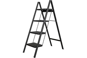 BAOYOUNI Scaletta Pieghevole Leggera e Portatile Scala Domestica 20 cm Pedale Largo Sgabello Antiscivolo Multiuso per Casa Cucina Ufficio Esterno, Portata massima 150 kg (4 Gradini, Nero)