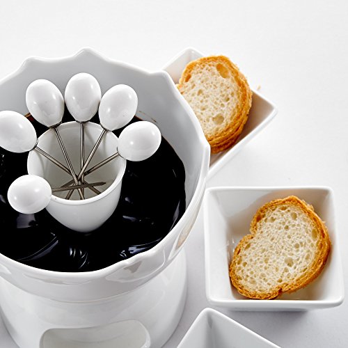 Malacasa, Serie Favor, 14-teilig Porzellan Schokofondue Set Fondueset Porzellan Schokoladenfondue Fonduetopf mit 6 Fondue Schälchen 6 Fonduegabeln für 6 Personen - 5