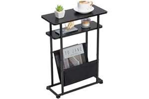 ZEXVIDA Small Side Table for Small Spaces - Slim End Table with Magazine Holder - 2 in 1 Narrow End Table Living Room - Skinny Bedside Table Nightstand Bedroom Thin Side Table (Black)