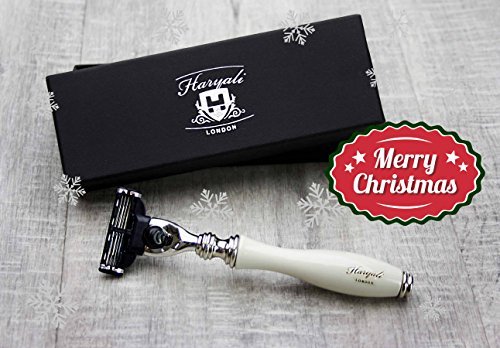 Haryali Londres Montado A Mano Marfil (Gillette Mach 3) Impresionante Afeitado Navaja