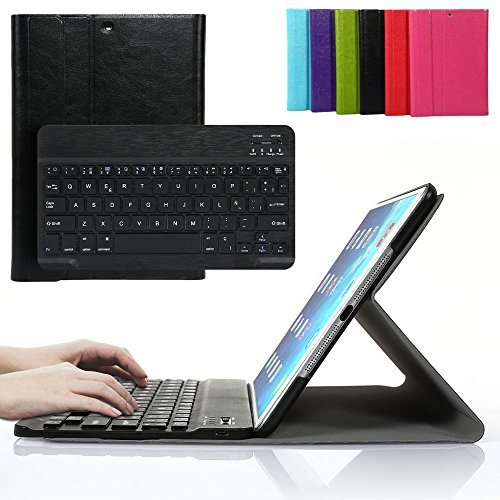 Besmall Ultra-Slim Teclado Bluetooth Inalámbrico para iPad Air - Layout Español + Funda de Cuero PU-XLYP23B-XG