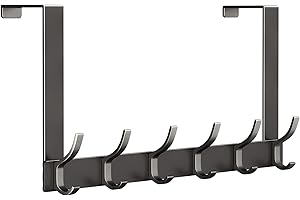 WYTartist Over Door Hanger, Heavy-Duty Over Door Hook Space Saving Over Door Organizer Rack for Hanging Coat, Towel, Bag, Robe (Black, 6 Hooks)