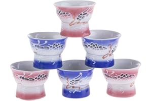 lachineuse - 6 tazas de sake asiático - Imágenes eróticas mixtas - Vasos de sake japoneses - Idea de regalo traviesa - Juego tradicional de porcelana japonesa - Soju y alcohol - Azul y rosa