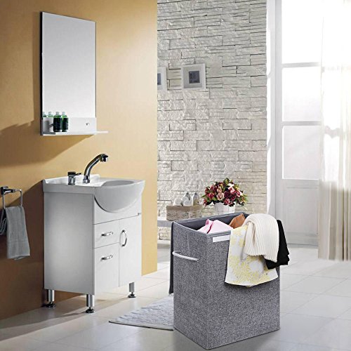 Songmics Wäschekorb Wäschesack Wäschesammler 60L mit Deckel leicht und faltbar 40 x 50 x 30 cm (B x H x T) Grau LCB109 - 2