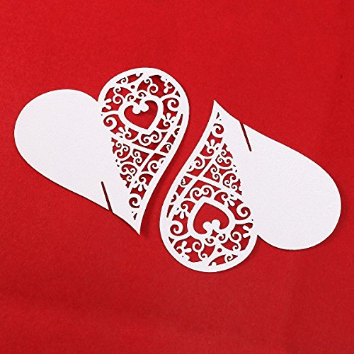 Musuntas 50Tlg weiß Herz Motive Namenskärtchen / Platzkarte / Namensschild / Sitzkarte / Namenskarte / Tischkarte / Tischkärtchen für Hochzeiten Feste oder Partys - 6