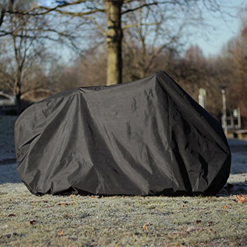 Premium Aveljo Fahrradschutzhülle Pro Schwarz – hochwertige Fahrradabdeckung aus doppeltbeschichtetem Gewebe – inklusive Beutel – perfektes Fahrradzubehör für den Radfahrer von heute – passend für Fahrräder bis 28 Zoll - 6